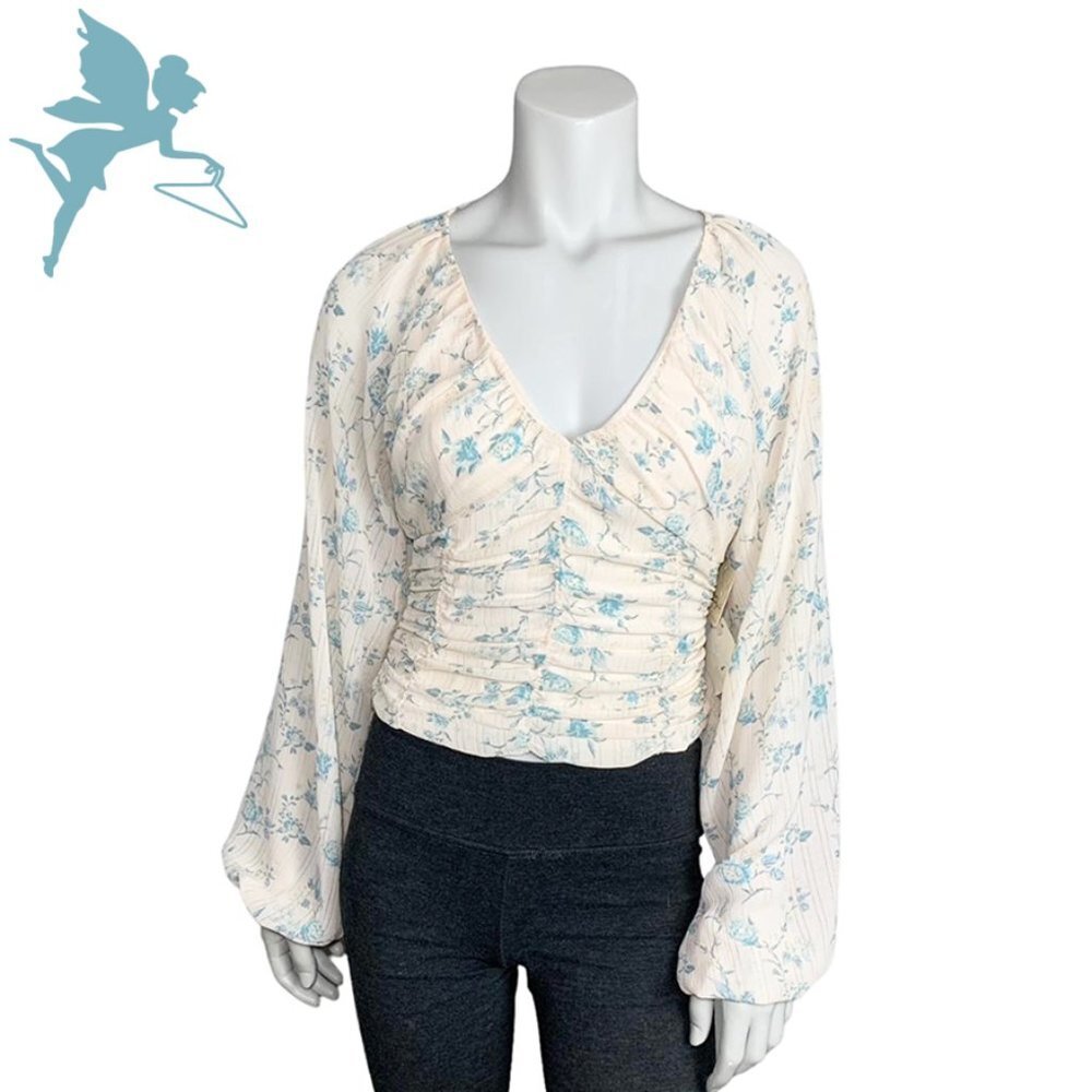 NWT FREE PEOPLE Final Rose Ruched Blouse in Vintage Cameo - Picture 3 of 10